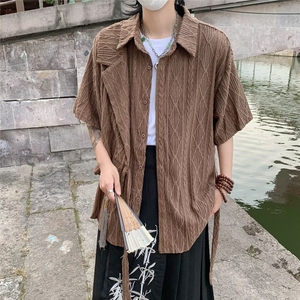 夏季针织镂空衬衫提花镂空肌理感新中式拼接绑带设计短袖 C4552图片