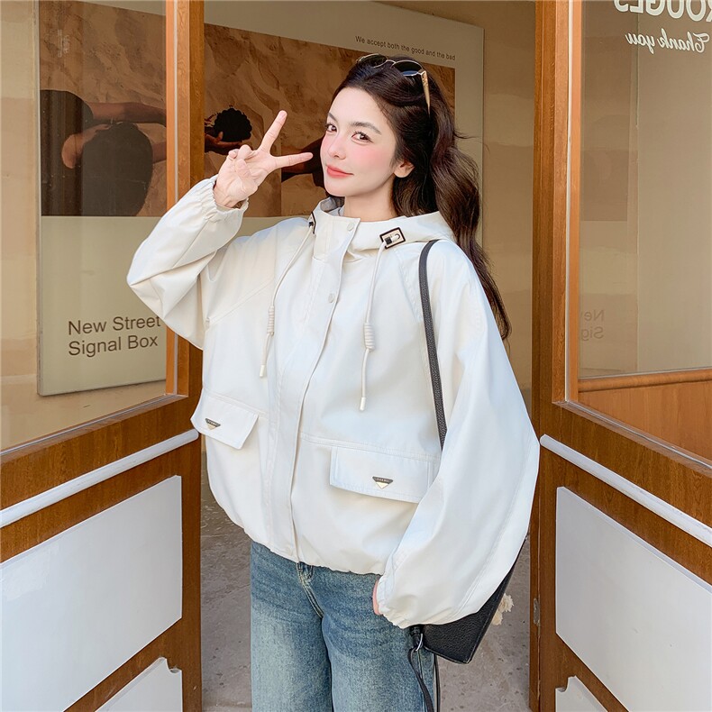 现货！现货！韩系休闲连帽短款外套女2026春秋新款小个子夹克上衣,女装短外套,2C306