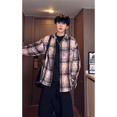 美式扎染条纹格子衬衫男女复古长袖衬衫上衣外套C2239-特价P30，男装衬衫，电商A007