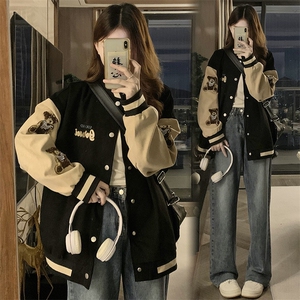 刺绣新款撞色学院风棒球服美式飞行员夹克外套C698-98图片