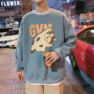 港风情侣大码原创休闲运动套头卫衣男外套WY7241不加绒加绒图片