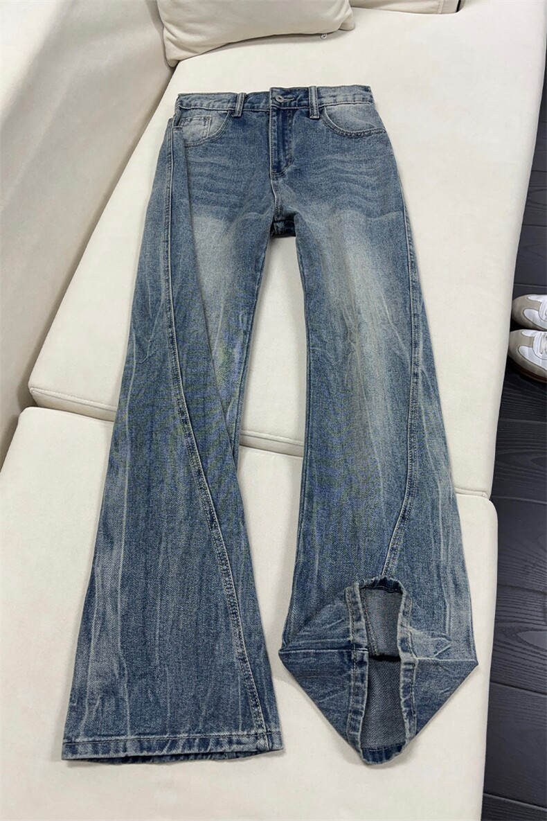 B221美式ins高街暗黑拼接扎花修身微喇牛仔裤LK25607-特P45控78,男装牛仔裤,电商B221