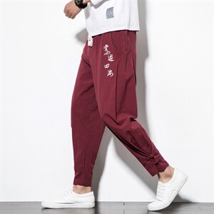 风春季男士盘扣宽松刺绣休闲裤束脚哈伦裤男长裤运动裤M78P55图片