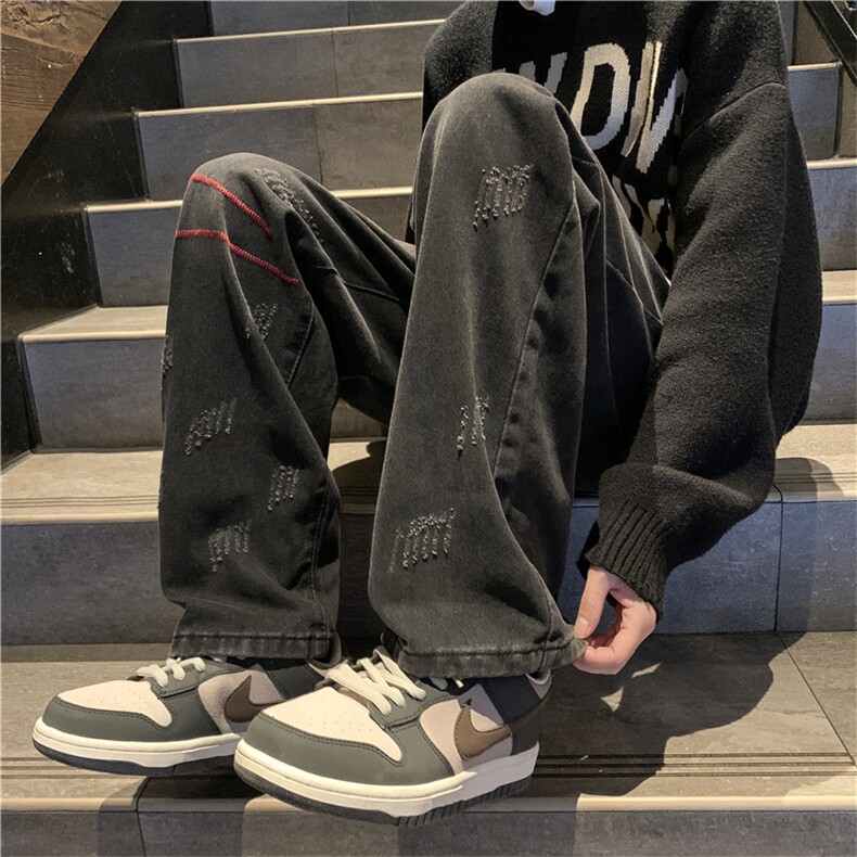 欧美高街vibe裤子男春秋季牛仔裤潮牌直筒宽松阔腿长裤NT619-P43,男装牛仔裤,星座1008