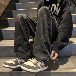 欧美高街vibe裤子男春秋季牛仔裤潮牌直筒宽松阔腿长裤NT619-P43图片