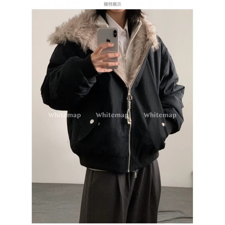 美式复古短款毛领座山雕外套男款冬季cleanfit解构连帽厚夹克棉服,男装夹克,星座506A