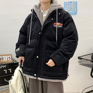冬季港风男士假两件棉衣外套潮加绒加厚刺绣棉服8117-P140控价188图片