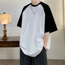 抖音得物高品质二开240克宽松纯棉美式潮牌插肩袖拼接短袖T恤，男装T恤，电商A486