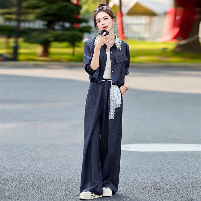 牛仔套装女2025开春季新款超火韩系甜美小香风减龄蕾丝阔腿裤穿搭,商品下架区,韩然一族
