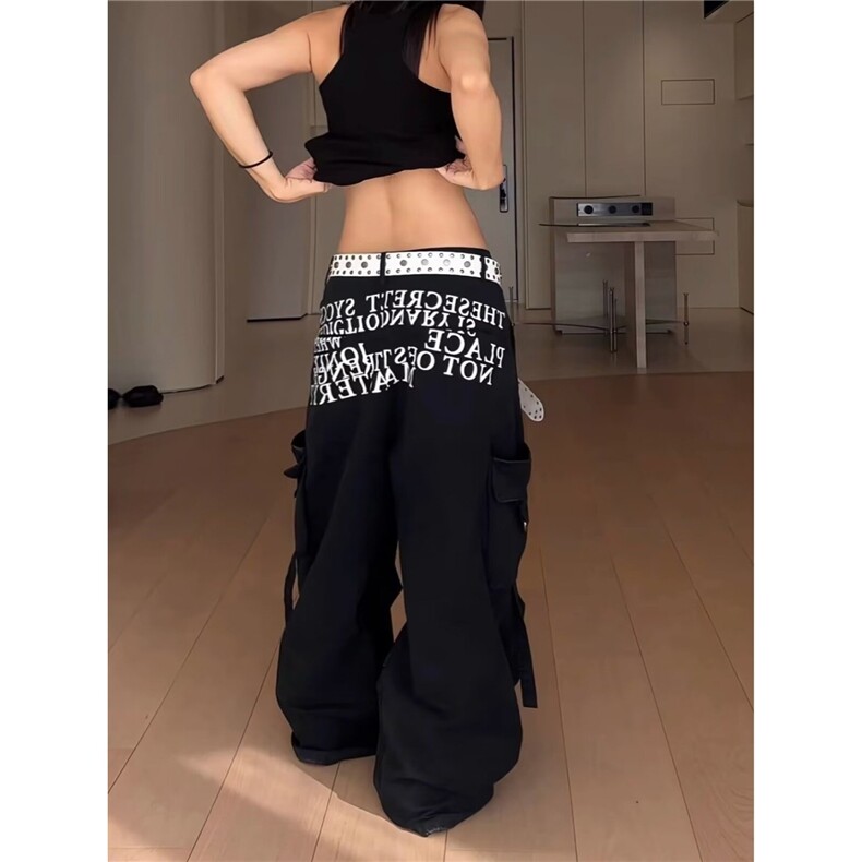 美式复古辣妹休闲裤女2025秋季新款宽松显瘦百搭直筒阔腿运动裤潮,女装休闲裤,星座506A