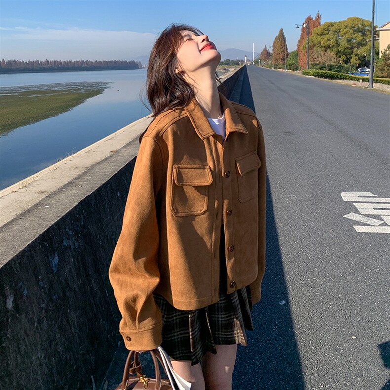 小个子开春外套女短款2025新款今年流行又a又飒麂皮绒机车服夹克,女装短外套,2C198