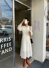 现货，秋冬新款羽毛纱连衣裙，女装连衣裙，墨初