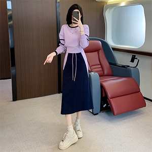 女秋新款设计感链条圆领撞色卫衣半身裙两件套图片