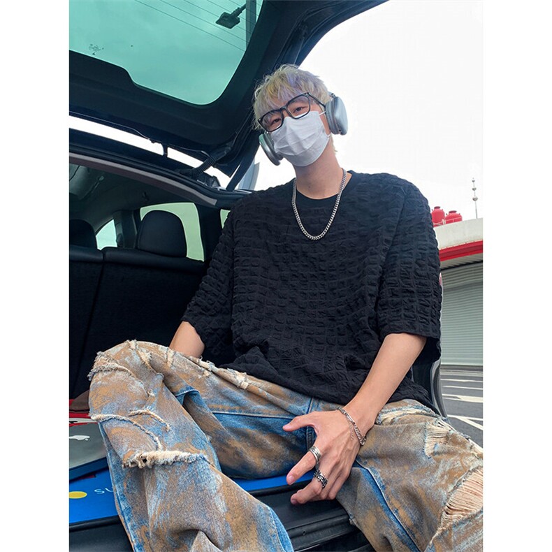 夏季潮牌大码时尚立体褶皱凉感百搭宽松短袖T恤上衣T3636-特价P30,男装T恤,电商A007