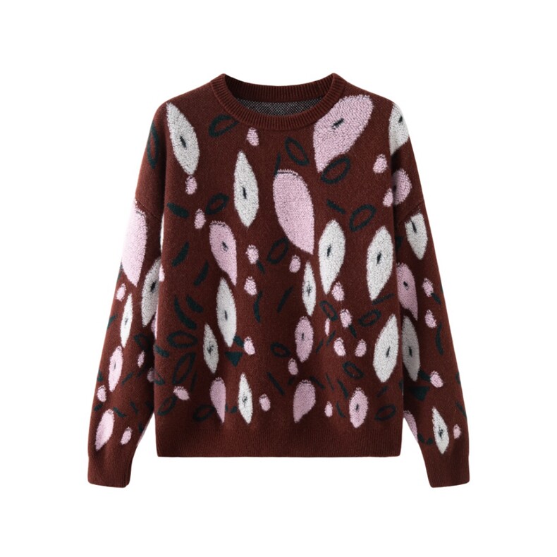 2025年秋季长袖七针加厚毛巾绣圆领，女装羊绒衫，轩妮羊绒