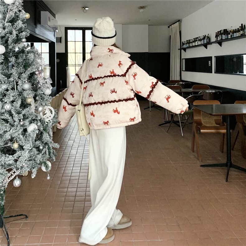 马上有钱羽绒服女冬新年战袍外套红色小马撞色2025年冬季新款刺绣,女装羽绒服,艾米莉亚