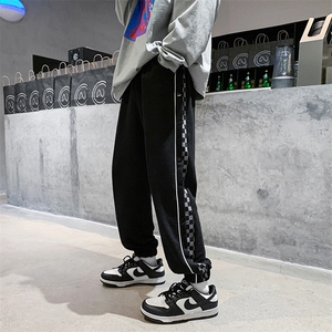 K3132-P50加绒P56冬装加厚美式宽松男女侧边棋盘格撞色休闲卫裤图片