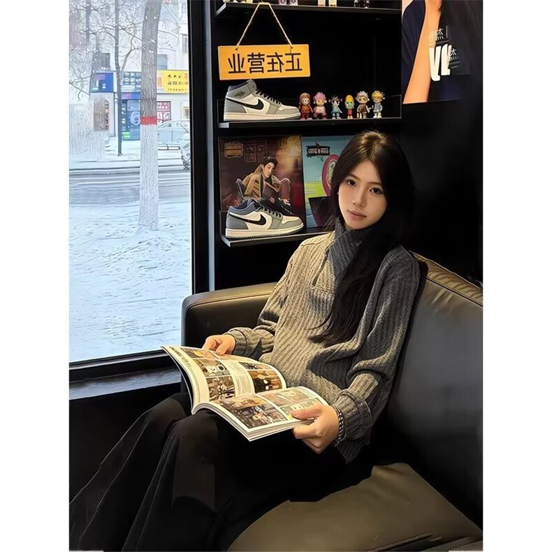 小香风编织立领卫衣男新款宽松情侣半拉链上衣L33744-P40加绒45,男装卫衣,星座1008