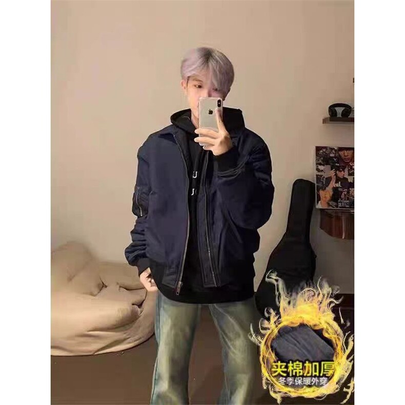 美式复古飞行员夹克外套潮牌vintage棒球棉服男J5055-p58 夹棉70图片