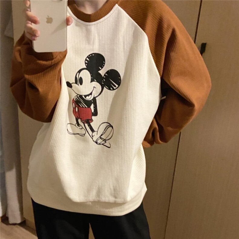 秋冬新款韩版米奇圆领拼色卫衣，女装卫衣/绒衫，HJ