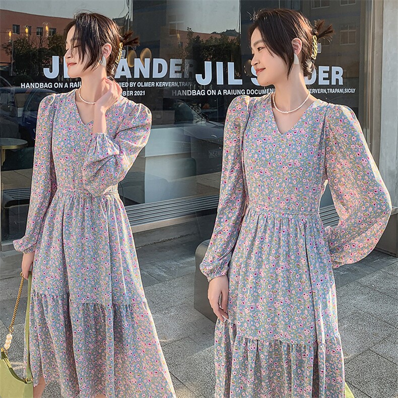 《2023春装主打款》春夏新款裙子女长袖碎花轻薄温柔雪纺连衣裙,女装连衣裙,海爱依仁