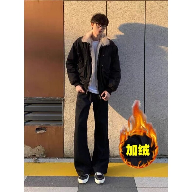 W10811加绒-P40 网图现货 加绒美式高街西裤休闲裤直筒微喇裤子图片