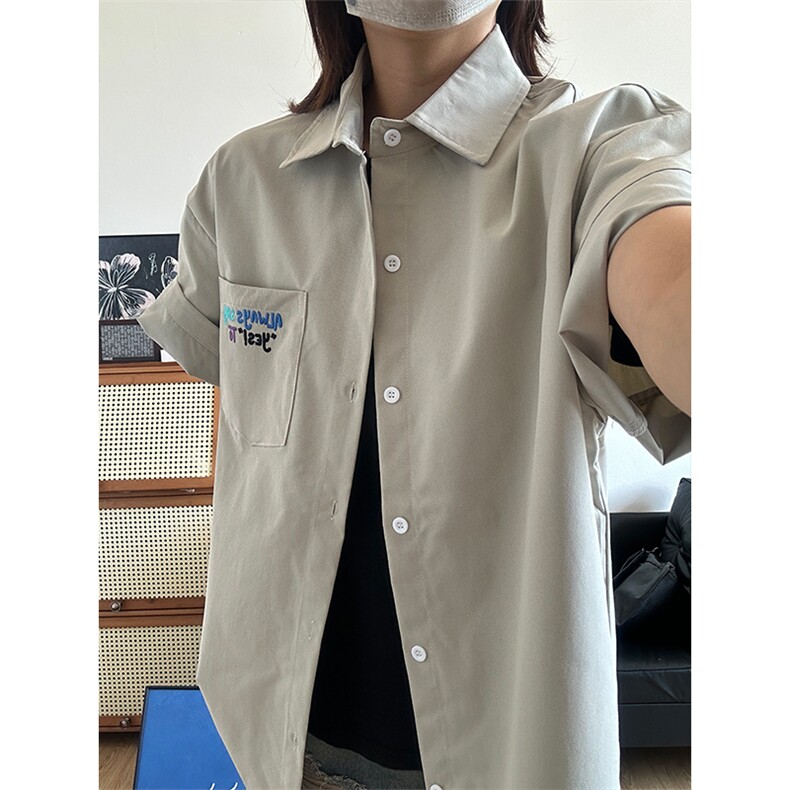 2025夏季新款港风衬衫刺绣宽松短袖少年感衬衣CS310-P30,男装衬衫,星座301C-5