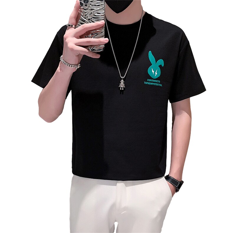 TX24-P38夏季T恤男短袖半截袖新款男装上衣痞青年半袖-黑1控58,男装T恤,电商D327