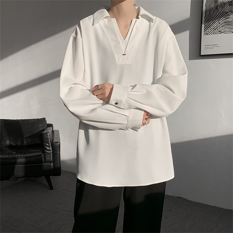 春夏新款小心机深V西装双领假两件衬衫金属袖扣点缀衬衫外套P45，男装西服套装，电商B319