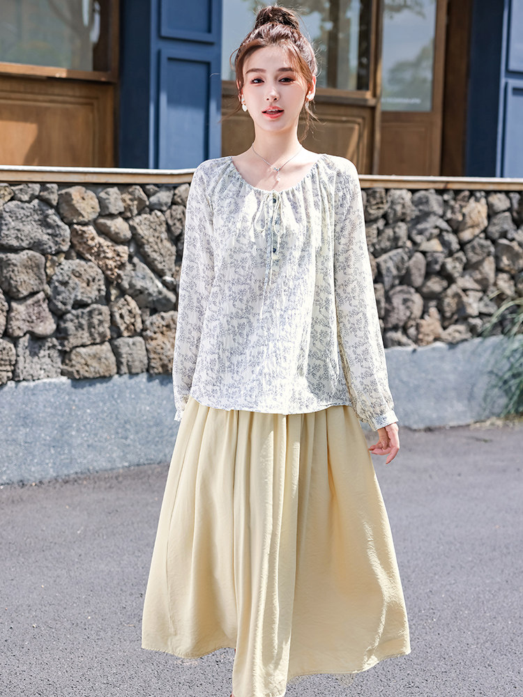 水衣源3730款碎花小衫长袖防晒宽松领子抽绳可调节罩衫女,商品下架区,水衣源