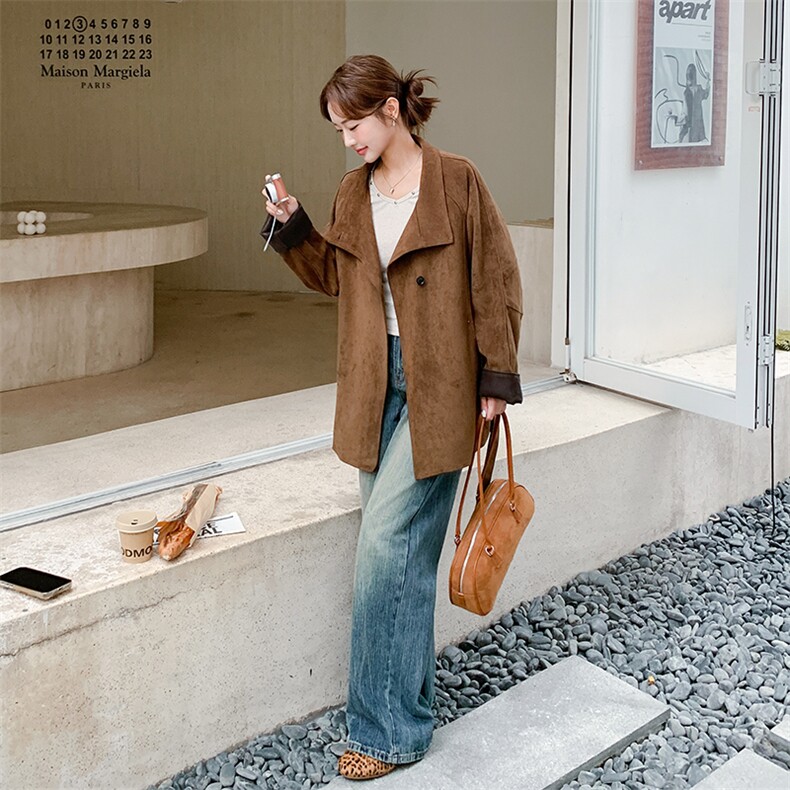 现高级感美拉德麂皮绒风衣外套2595P185K278,女装风衣,2C029
