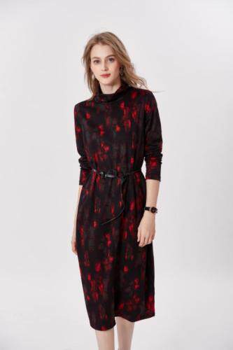 【现货】冬季新款貂绒提花连衣裙，女装连衣裙，依然浪漫