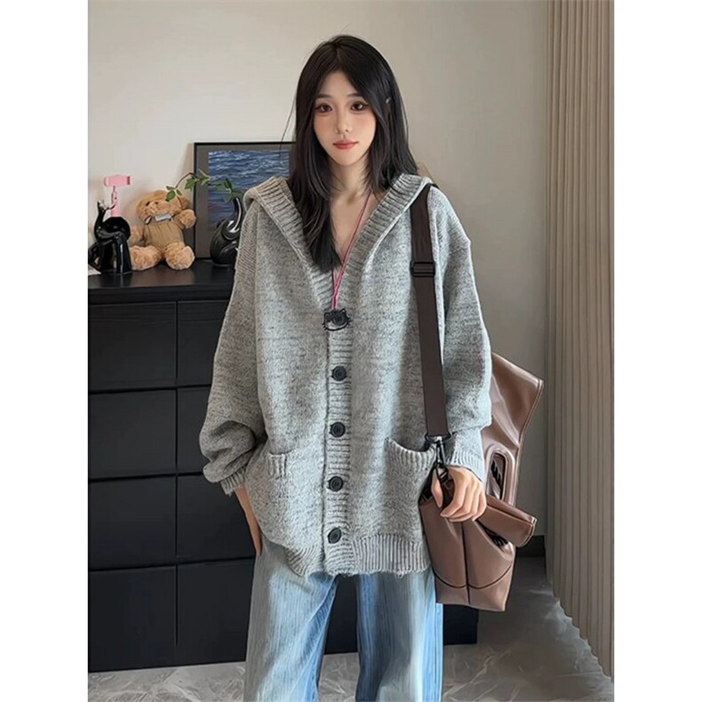 网络图，韩系时尚百搭休闲纯色慵懒风针织外套XZ302B-1-M581P60，女装短外套，星座302B-1