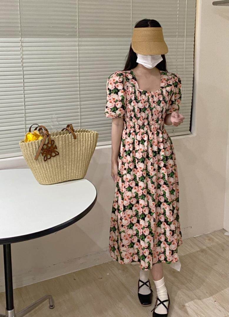 夏季花色连衣裙，女装连衣裙，唇蔻