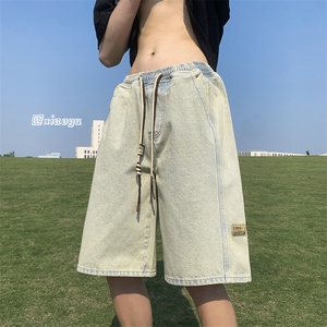 XZ616夏季新款宽松百搭牛仔裤贴标五分裤TY865P45控58