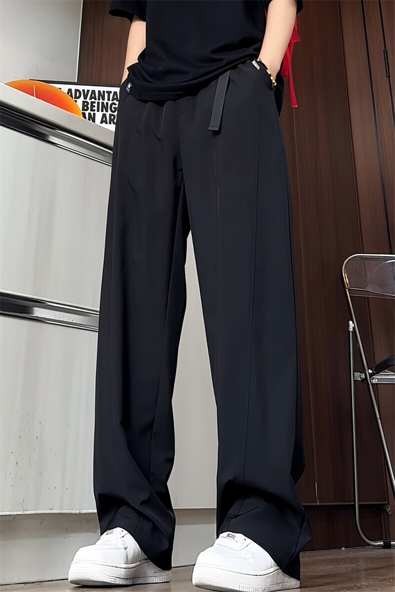 K5045/特P30夏季透气卡扣腰带垂感冰丝裤男裤阔腿休闲裤纯色长裤,男装休闲裤,电商A141