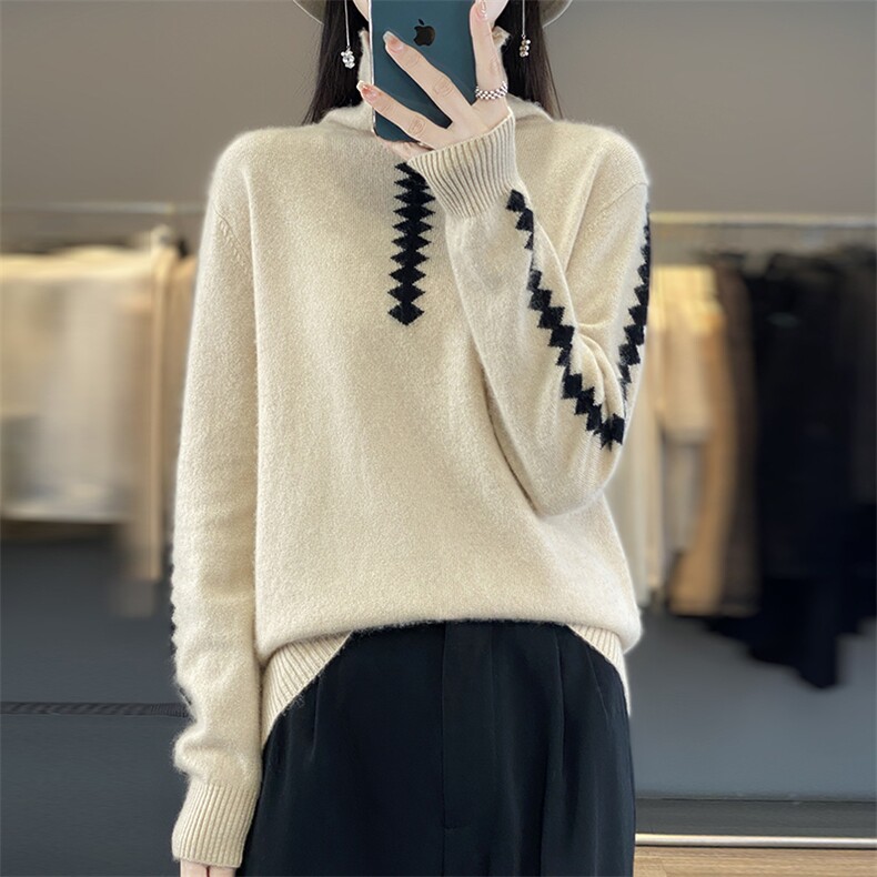 2024年秋季时尚潮流常规套头单件长袖LTR202325菱形堆堆领羊毛衫，女装羊毛衫，丽特绒