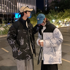 卡通印花小怪兽皮卡丘情侣学生短款轻薄拼色得物羽绒服男，男装羽绒服，星座301D-5(原星座1415）