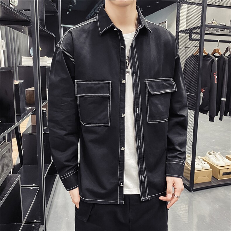 2021春秋季新款长袖男士衬衫宽松韩版纯色休闲衬衣202-7-GC14，男装衬衫，星座1302