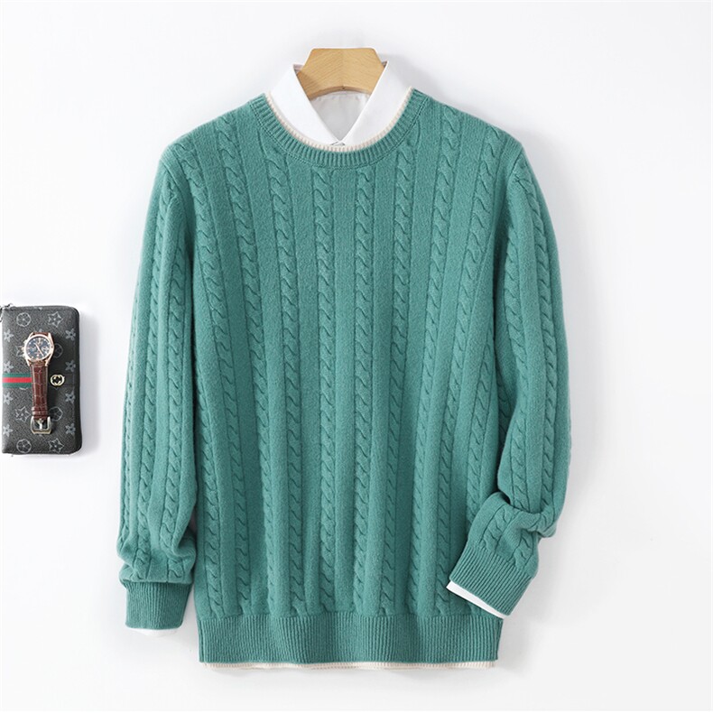 2024秋冬新款羊毛男士加厚假两件扭花羊毛衫男装，男装羊毛衫，雪贝坊二店