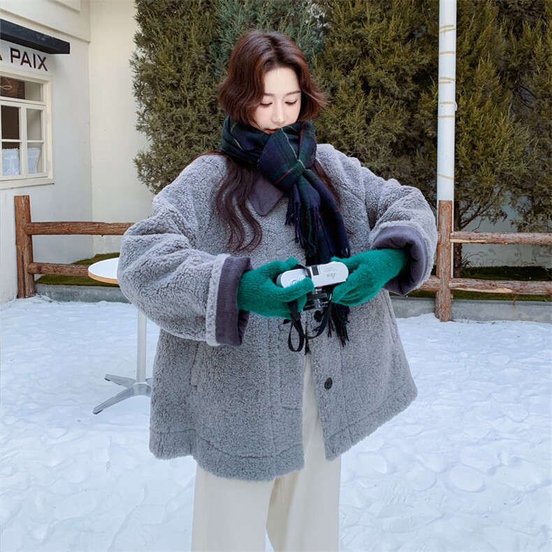 【现】【货】灰色皮毛一体羊羔毛外套2C158-6026-P190-K288,女装棉衣/棉服,2C158