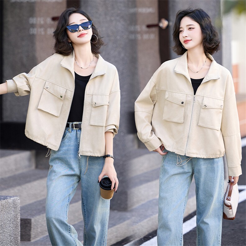 小皮衣外套女春秋2024新款港风小个子短款美式复古休闲PU机车夹克,女装皮衣,美拉德工厂直营店