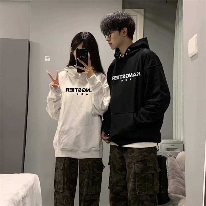 抖音得物品质380克全棉美式宽松两粒扣印花连帽卫衣ACM2202,男装卫衣,电商A443