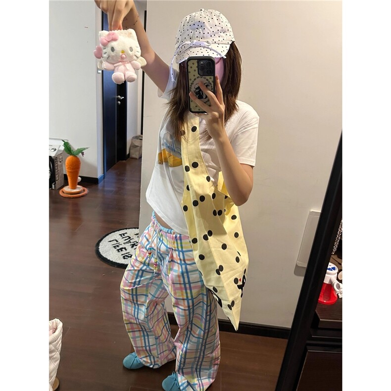 【现货】复古彩色格纹休闲裤夏抽绳直筒阔腿裤宽松垂坠感拖地长裤,男装休闲裤,星座506A