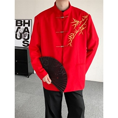2025红色新中式拜年红色喜庆中山装西服结婚登记男女垫肩西装外套，男装西服，星座909