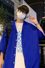 C6057/P45港风高品质玻璃冰丝垂感短袖衬衣男装宽松衬衫上衣控68，男装衬衫，电商A141