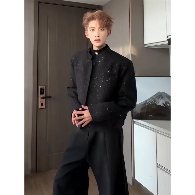 潮流满天星垫肩上衣西装外套男高级感穿搭痞帅休闲513WT3532P60，男装西服套装，星座513