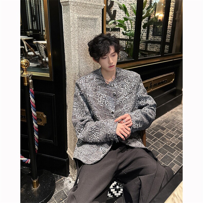 现货！25春季男士设计感夜店闪片小香风短款垫肩外套XXF21-P168,男装夹克,电商B288
