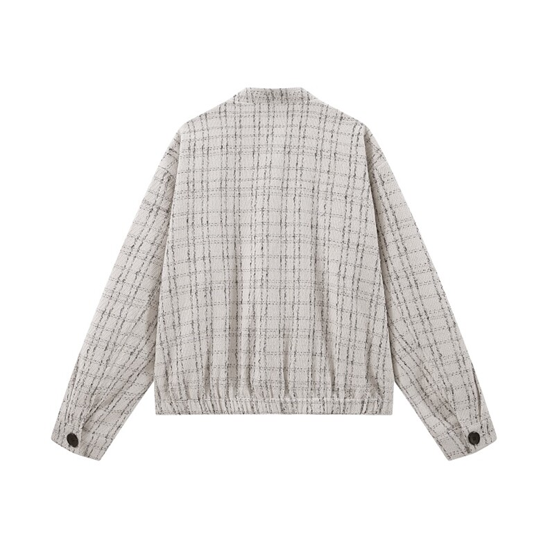 XF2623/P75春装小香风西服男短款夹克格子新中式西装痞帅立领外套,男装夹克,电商A141