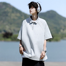 8XL-M半拉链t恤短袖POLO衫男款夏季美式翻领宽松大码半袖DT008P45，男装T恤，电商B312